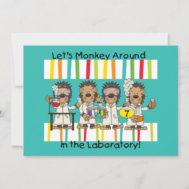 Monkey Science Mad Scientist Birthday Invitations (Front)
