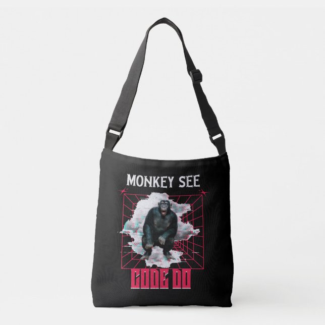 Monkey See Code Do Web Developer Humour Crossbody Bag (Front)