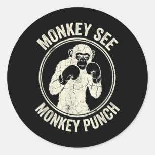 Monkey See Monkey Punch Vintage Boxing Gorilla Classic Round Sticker