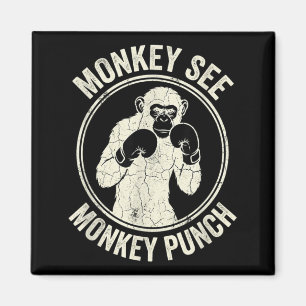 Monkey See Monkey Punch Vintage Boxing Gorilla Magnet