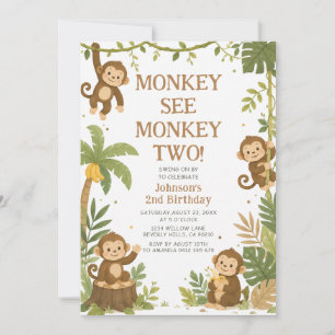 Monkey See Monkey Two Jungle 2nd Birthday Invitation