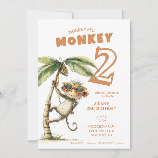 Monkey See Second Birthday Invitation (Front)