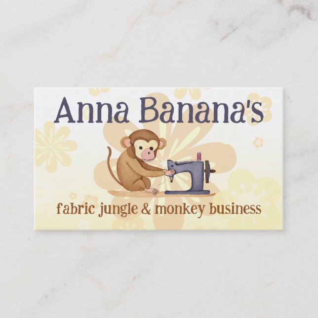 Monkey sewing machine seamstress quilting crafts business card (Front)