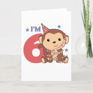 Monkey Sixth Birthday Kids 6 Years Old Holiday Car Card