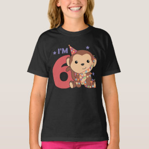 Monkey Sixth Birthday Kids 6 Years Old T-Shirt