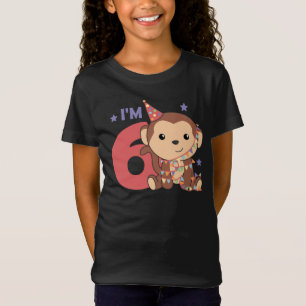 Monkey Sixth Birthday Kids 6 Years Old T-Shirt