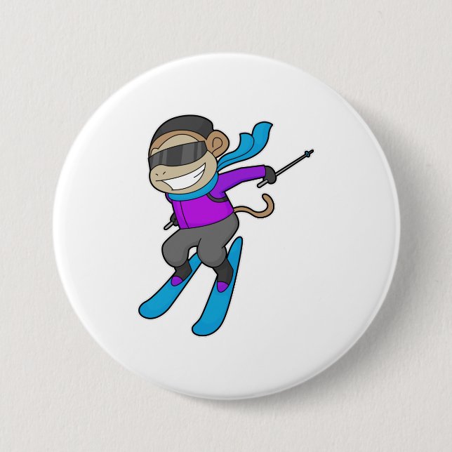 Monkey Skier Ski 7.5 Cm Round Badge (Front)