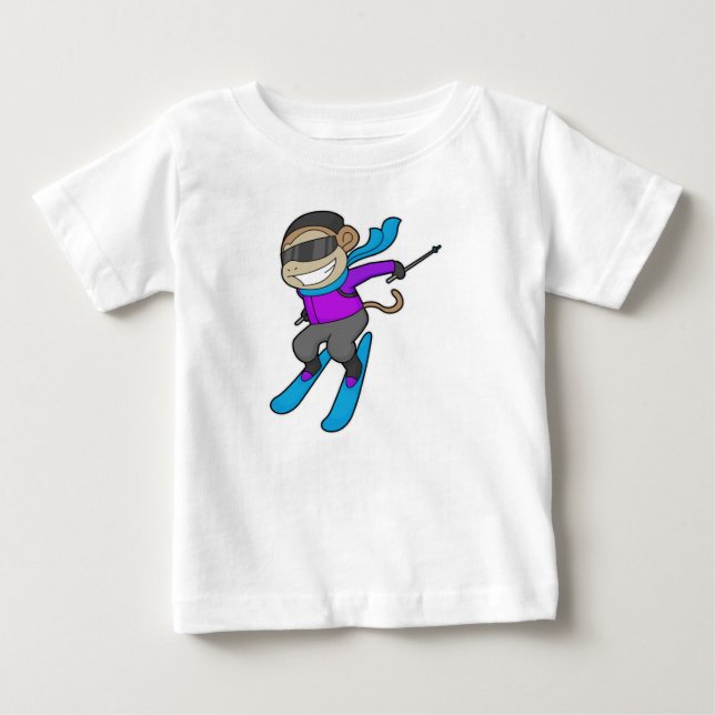 Monkey Skier Ski Baby T-Shirt (Front)