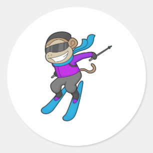 Monkey Skier Ski Classic Round Sticker