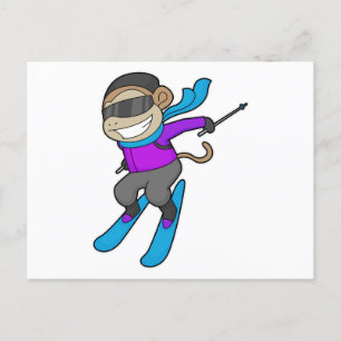 Monkey Skier Ski Postcard