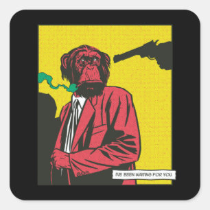 Monkey smoking animal comic square sticker