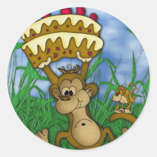 monkey sticker Happy Birthday with monkey holding