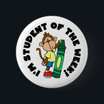 Monkey Student of the Week 6 Cm Round Badge<br><div class="desc">A little monkey dressed in a shirt and shorts holds a big green crayon and text reads "I'm Student of the Week" on student reward buttons and magnets!</div>