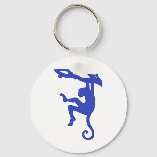Monkey Swinging in Tree Silhouette Cartoon Key Ring