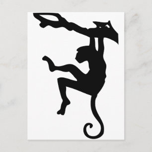 Monkey Swinging in Tree Silhouette Cartoon Postcard