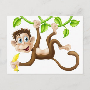 Monkey swinging with banana postcard