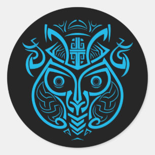 MONKEY SYMBOL, GRAPHIC BLUE DESIGN, MAYAN STYLE CLASSIC ROUND STICKER