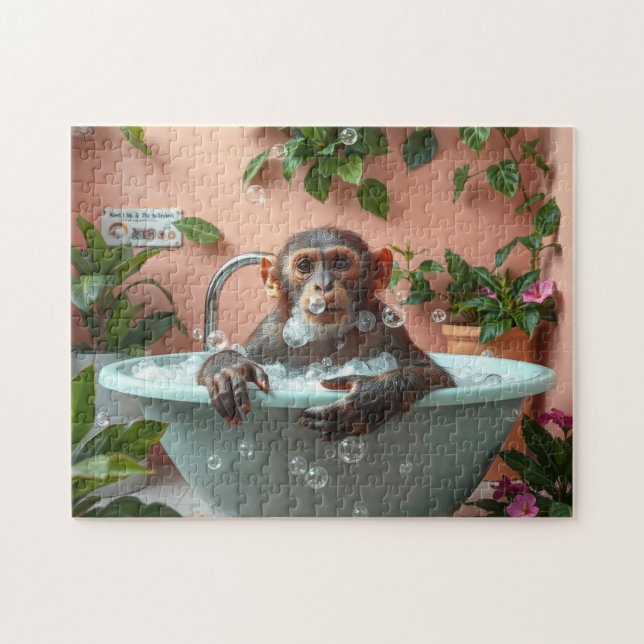 Monkey takes a bath jigsaw puzzle (Horizontal)