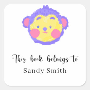 Monkey - This book belongs to Square Sticker