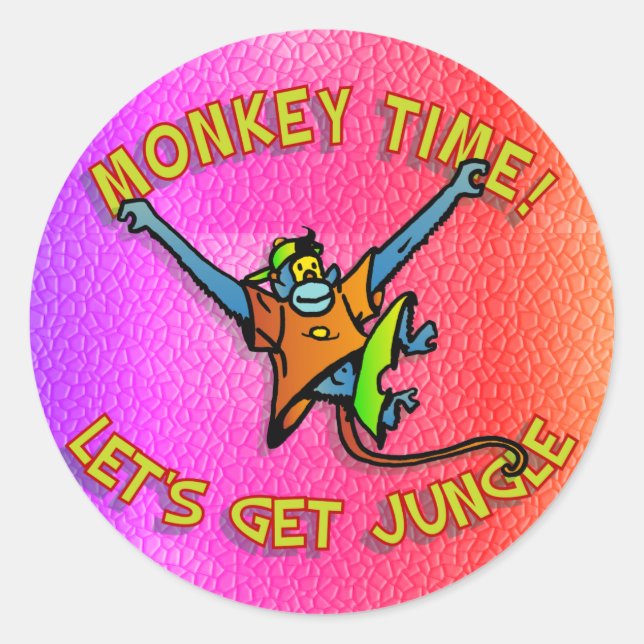 Monkey Time! Let's Get Jungle!! Classic Round Sticker (Front)