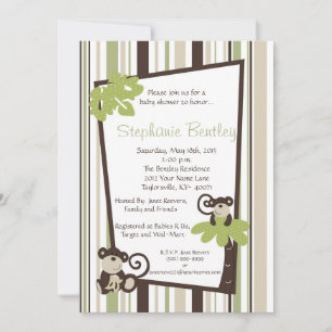 Monkey Time Mod Monkey 5x7 Baby Shower Invitation