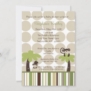 Monkey Time Mod Monkey 5x7 Baby Shower Invitation