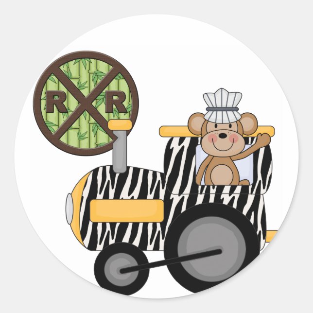 Monkey Train Engineer T-shirts and Gifts Classic Round Sticker (Front)
