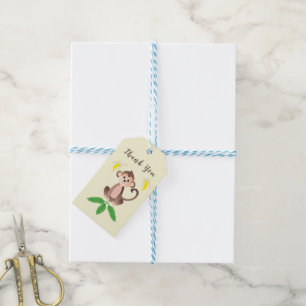 Monkey Tropical Leaves Bananas Yellow Thank You Gift Tags