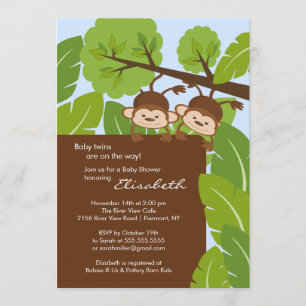 Monkey Twins Baby Shower Invitation Boy Girl