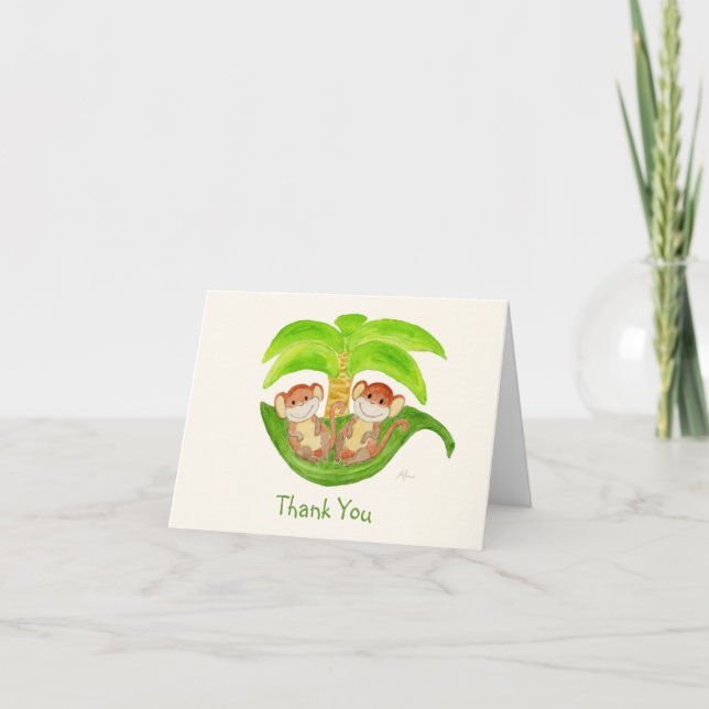 Monkey Twins Thank You Notecard (Front)