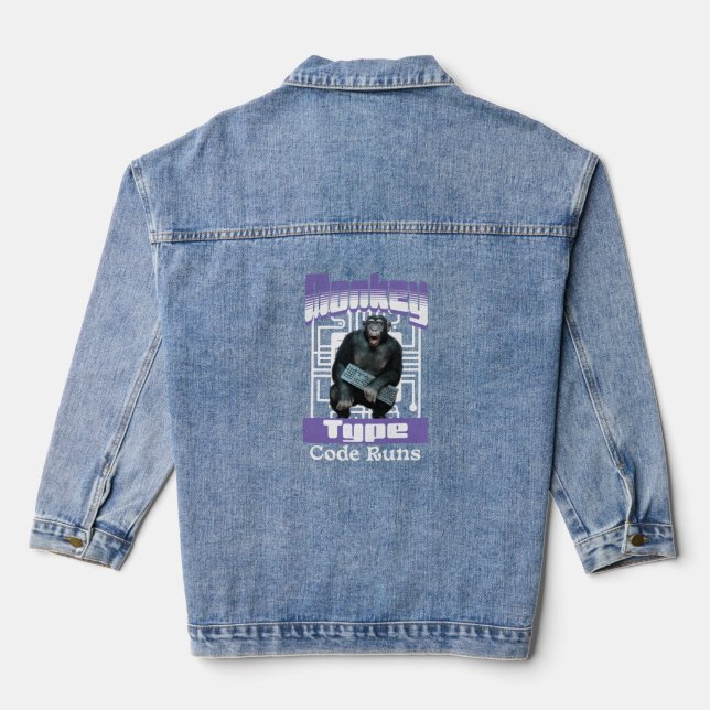Monkey Typing Code Runs Programmer Humour Denim Jacket (Back)