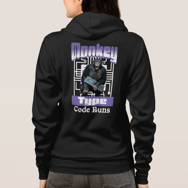 Monkey Typing Code Runs Programmer Humour Hoodie (Back)