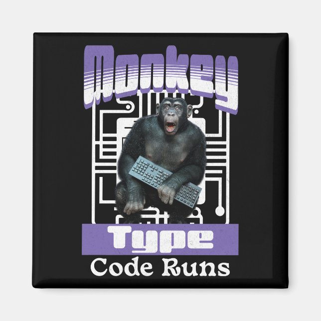 Monkey Typing Code Runs Programmer Humour Magnet (Front)