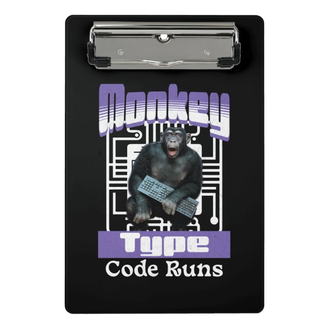 Monkey Typing Code Runs Programmer Humour Mini Clipboard (Front)