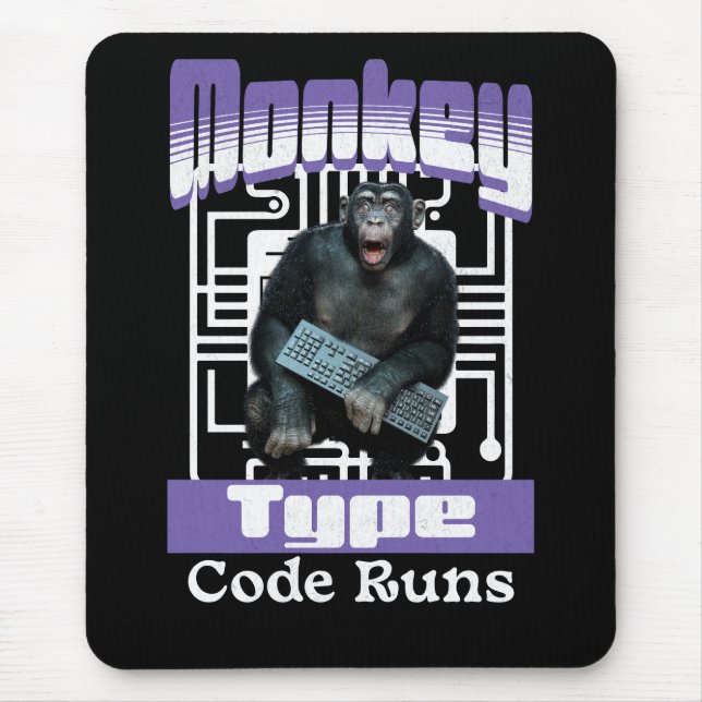 Monkey Typing Code Runs Programmer Humour Mouse Mat (Front)