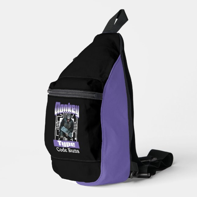 Monkey Typing Code Runs Programmer Humour Sling Bag (Right Corner)