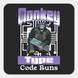 Monkey Typing Code Runs Programmer Humour Square Sticker