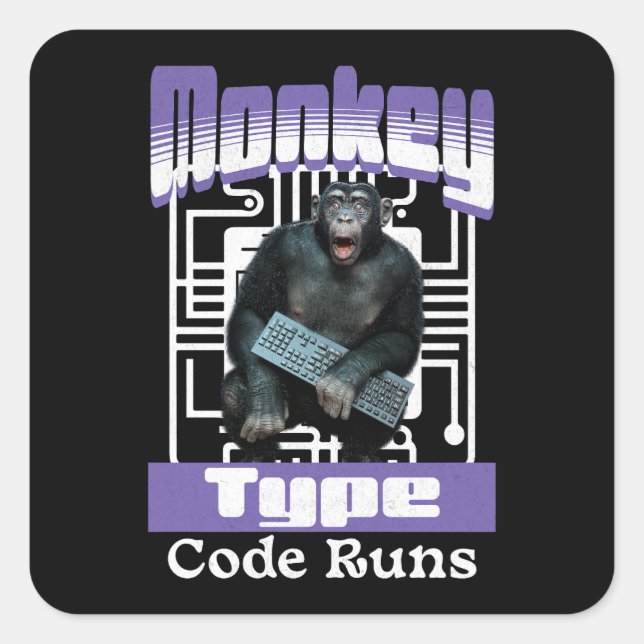 Monkey Typing Code Runs Programmer Humour Square Sticker (Front)