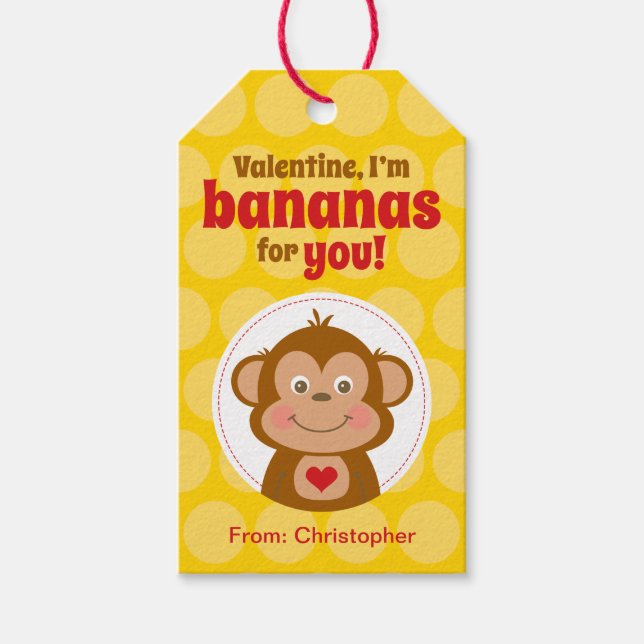 Monkey Valentine Gift Tag for Kids (Front)