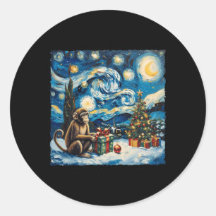 Monkey Van Gogh Style Starry Night Christmas Winte Classic Round Sticker