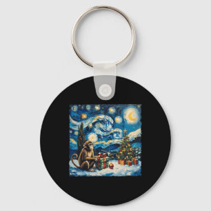 Monkey Van Gogh Style Starry Night Christmas Winte Key Ring