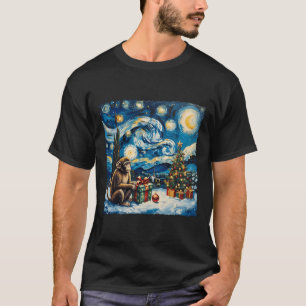 Monkey Van Gogh Style Starry Night Christmas Winte T-Shirt