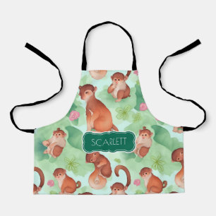 Monkey Watercolor Colourful Personalised Pattern Apron
