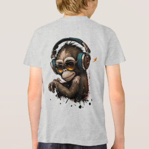 Monkey Wearing Glasses & Headphones in Ears Tri-Blend Shirt