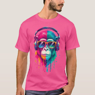Monkey Wearing Headphones and Sunglasses EDM Rave T-Shirt