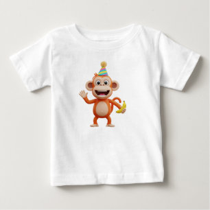 Monkey Wearing Party Hat and Holding a Banana Baby T-Shirt