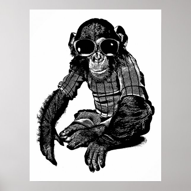 Monkey Wearing sun Glasses Clothes Original Art Poster (Front)