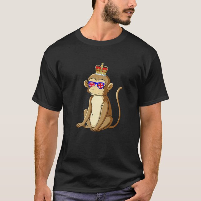 Monkey Wearing Sunglasses And Crown England UK Fla T-Shirt (Front)
