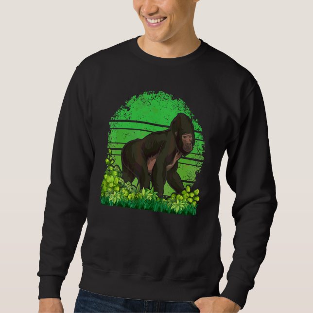 Monkey  Wildlife Gorilla  Ape Retro Gorilla Sweatshirt (Front)