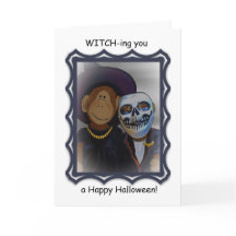 Monkey-Witch Halloween Greeting Card